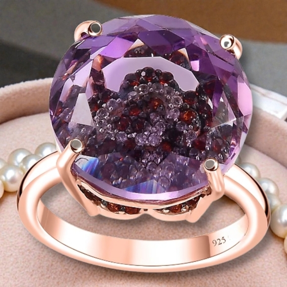NWT ROSE DE FRANCE 15 CTW AMETHYST 18K ROSE GOLD OVER STERLING SILVER RING SZ 9